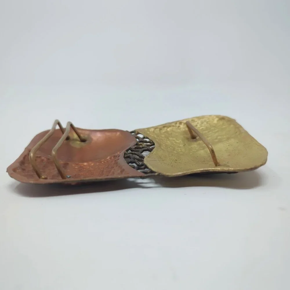 Vintage 80s Brutalist Buckle Belt Bronze Metal Copper